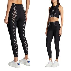 Adam Selman Sport Lace Up Leggings Mesh Sexy Black Stretch High Rise Spandex XXS